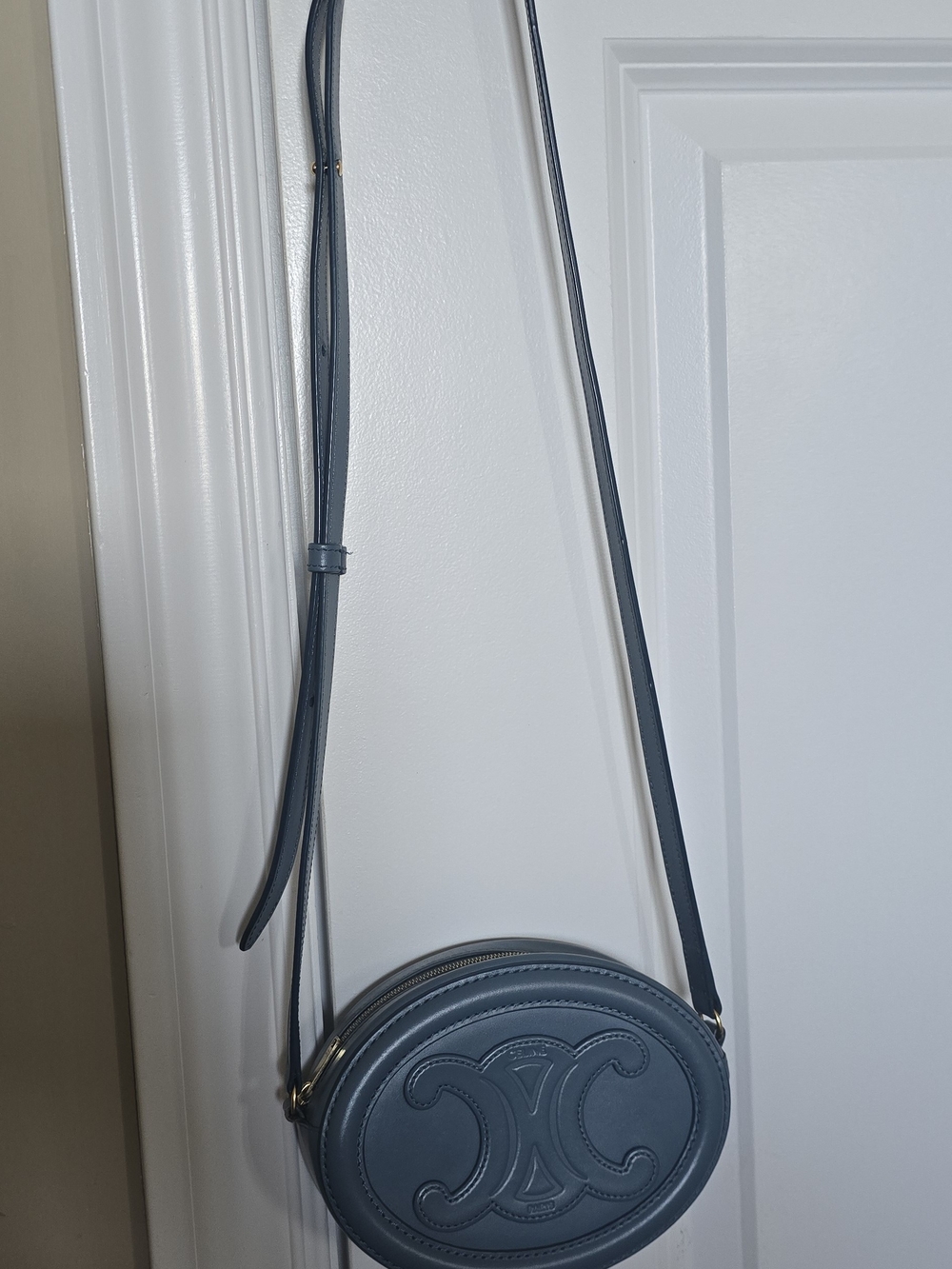 Celine Blue Triomphe Oval Leather Crossbody Bag - Picture 11 of 11